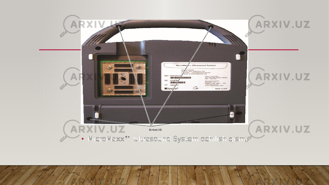 • MicroMaxx™ Ultrasound System ochilish qismi Screws (4) 