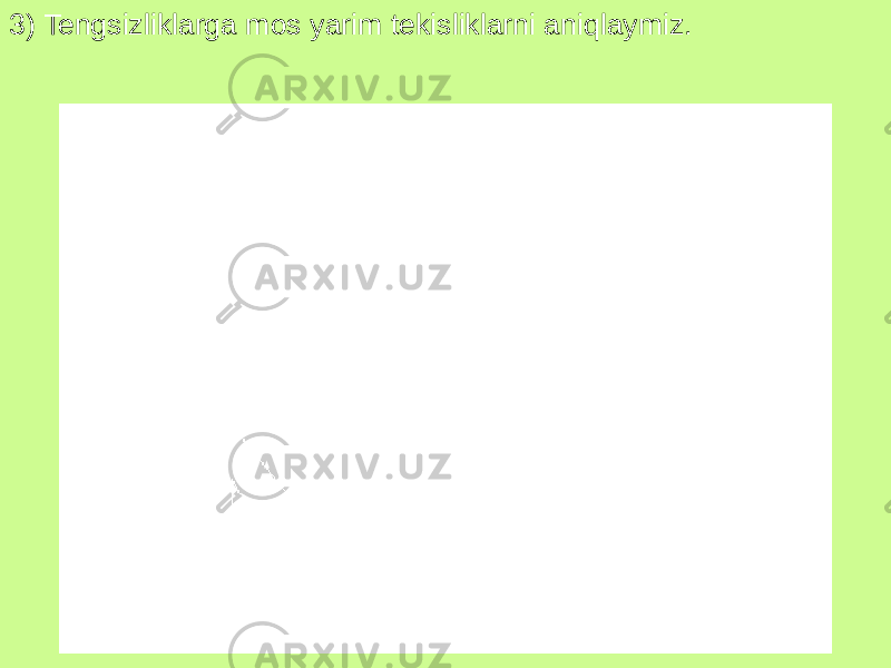 3) Tengsizliklarga mos yarim tekisliklarni aniqlaymiz. 