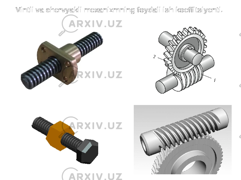  Vintli va chervyakli mexanizmning foydali ish koeffitsiyenti. 