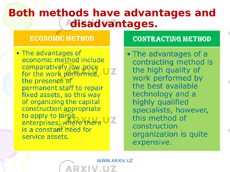 Both methods have advantages and disadvantages. WWW.ARXIV.UZ 