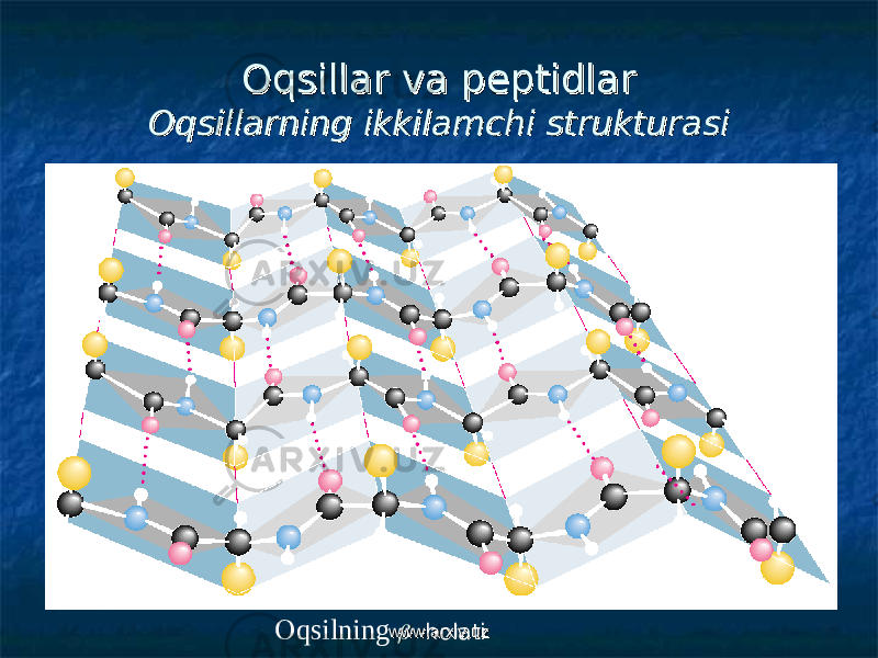 Oqsillar va peptidlarOqsillar va peptidlar Oqsillarning ikkilamchi strukturasiOqsillarning ikkilamchi strukturasi  qsilning  - holatiwww.arxiv.uzwww.arxiv.uz 