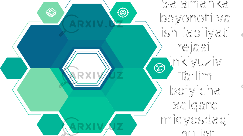 Salamanka bayonoti va ish faoliyati rejasi. Inklyuziv Ta&#39;lim bo’yicha xalqaro miqyosdagi hujjat 