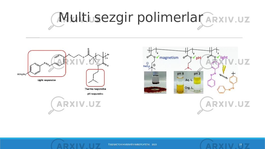 Multi sezgir polimerlar ЎЗБЕКИСТОН МИЛЛИЙ УНИВЕРСИТЕТИ, 2023 19 