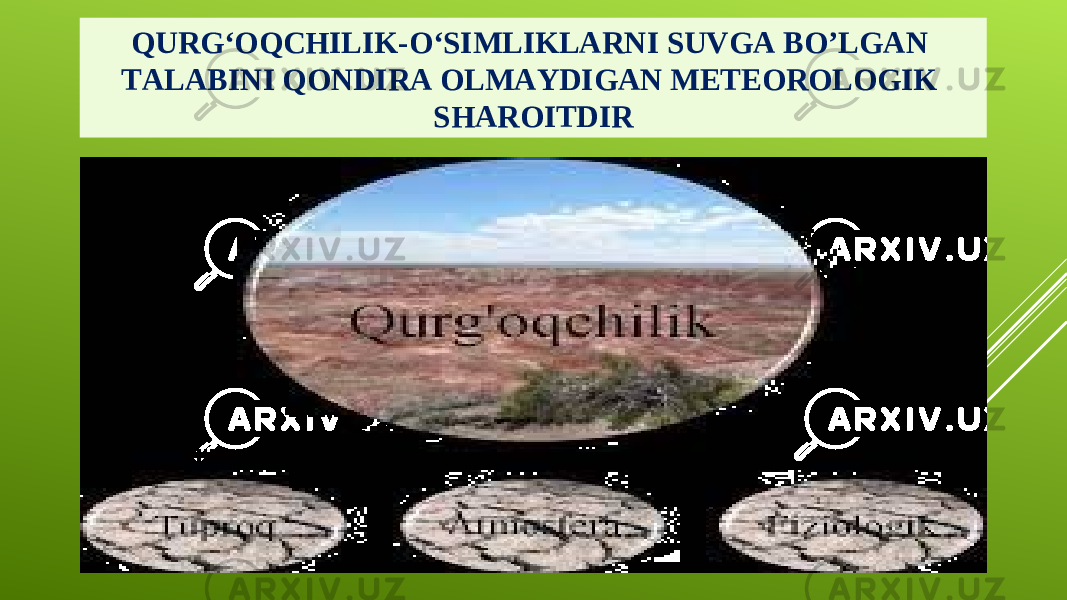 QURG‘OQCHILIK-O‘SIMLIKLA RNI SUVGA BO ’L GAN TALABINI QONDIRA OLMAYDIGAN METEOROLOGIK SHAROITDIR 