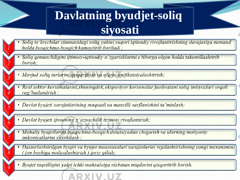 Davlatning byujet-soliq siyosatiDavlatning byudjet-soliq siyosati08 140C 08020309020A0B0C0B0D070E 140C0F1514020A0C 