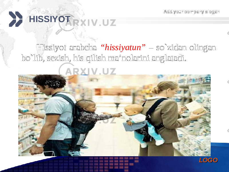 Add your company slogan LOGOHISSIYOT Hissiyot arabcha “hissiyatun” – so`zidan olingan bo`lib, sezish, his qilish ma’nolarini anglatadi.0102 