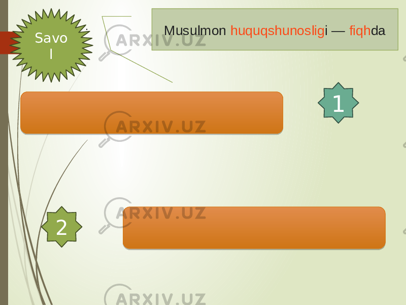 . Musulmon  huquqshunoslig i —  fiqh da Savo l 1 2 