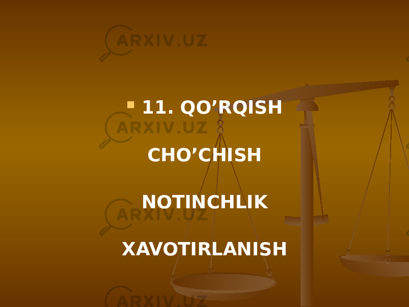  11. QO’RQISH CHO’CHISH NOTINCHLIK XAVOTIRLANISH 