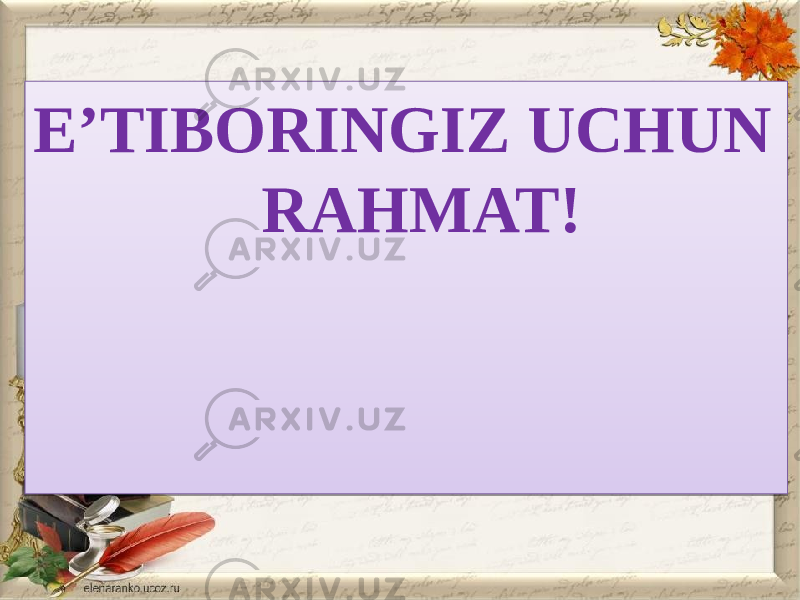 E’TIBORINGIZ UCHUN RAHMAT!0102030405 070F0E10 