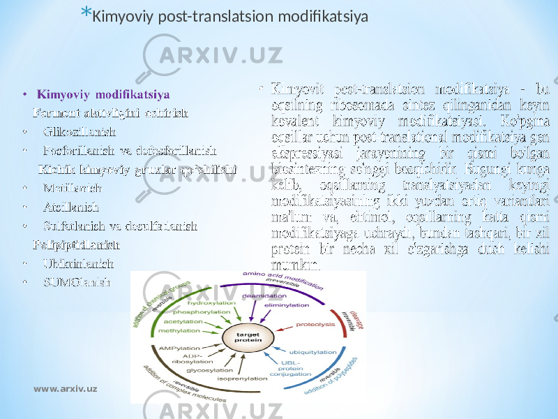 www.arxiv.uz * Kimyoviy post-translatsion modifikatsiya 