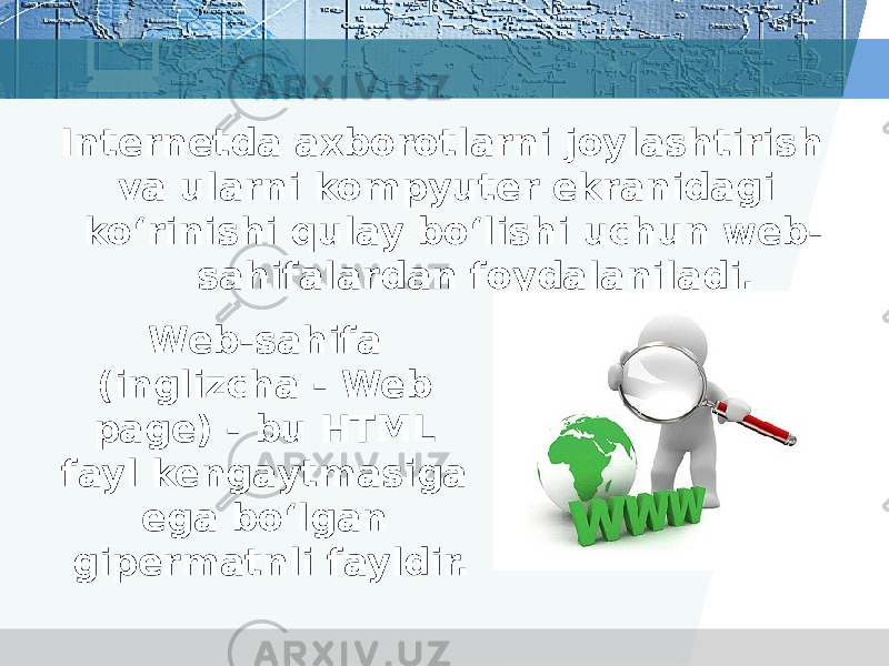 Web sahifalar orasida aloqalarni o rnatish imkoniyatlari. Web dizayn va uning dasturiy ta'MINOTI.