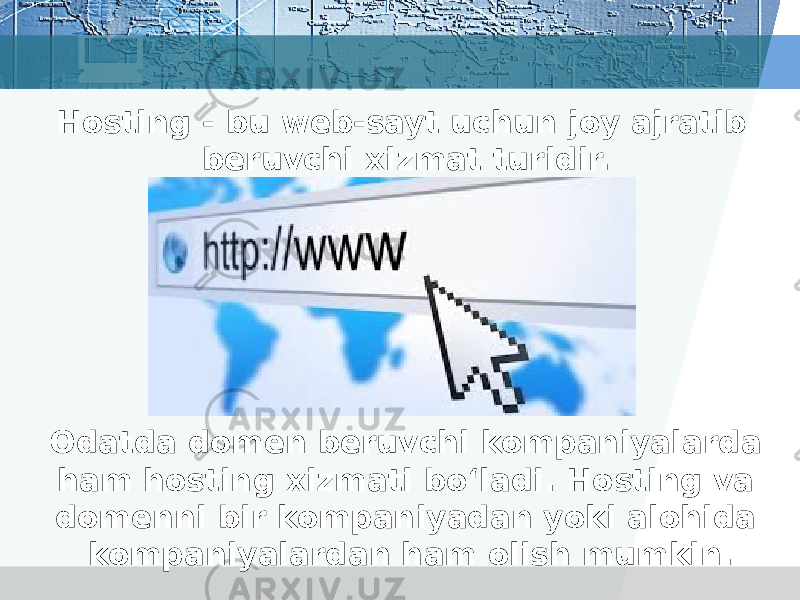 Web sahifalar orasida aloqalarni o rnatish imkoniyatlari. Web sahifa. Domen va hosting Nima. Web sayt Turlari. Web sayt web sahifa haqida malumot.