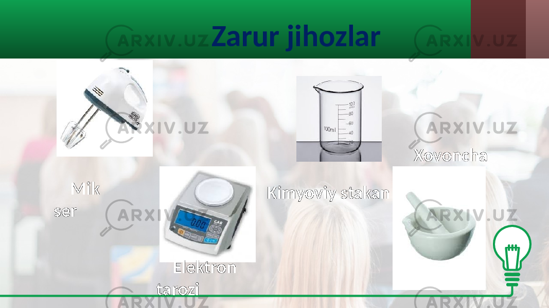 Zarur jihozlar Xovoncha Kimyoviy stakan Elektron taroziMik ser 