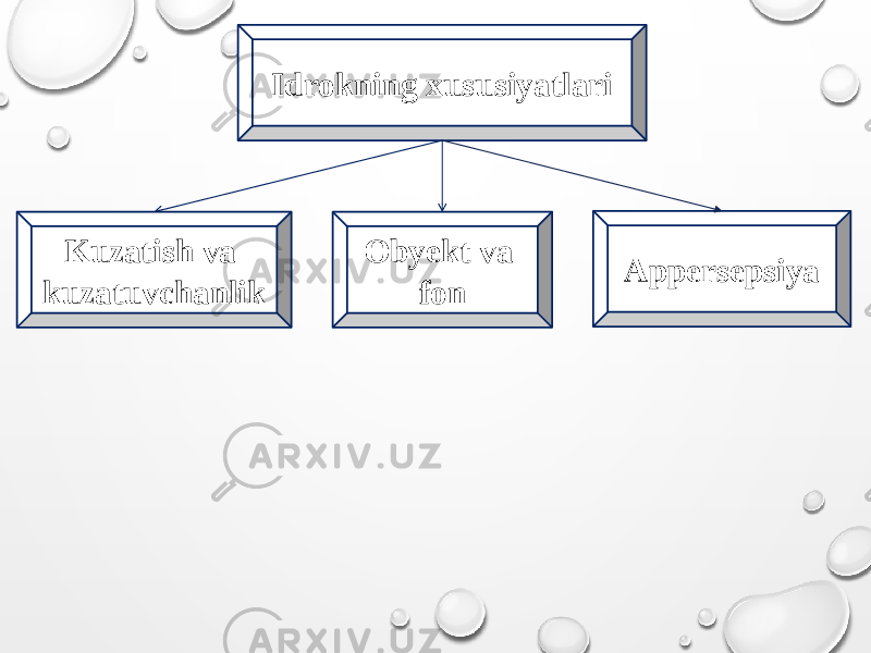 Idrokning xususiyatlari Kuzatish va kuzatuvchanlik Obyekt va fon Appersepsiya 