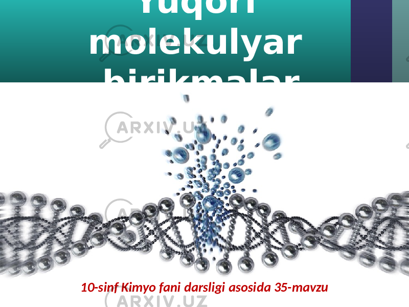 Yuqori molekulyar birikmalar 10-sinf Kimyo fani darsligi asosida 35-mavzu 