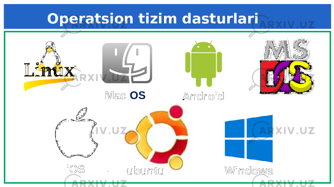 Operatsion tizim dasturlari Mac OS Android iOS Windowsubuntu 