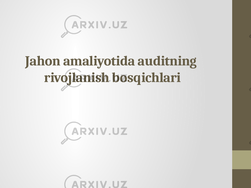 Jahon amaliyotida auditning rivojlanish bosqichlari 