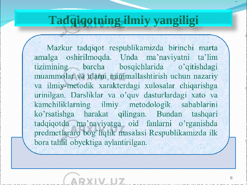 8Tadqiqotning ilmiy yangiligi - 