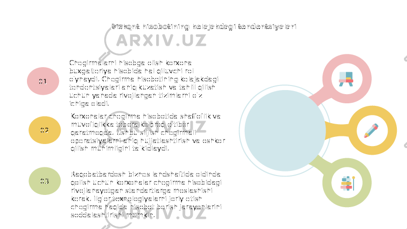 Diskont hisobotining kelajakdagi tendentsiyalari Chegirmalarni hisobga olish korxona buxgalteriya hisobida hal qiluvchi rol o&#39;ynaydi. Chegirma hisobotining kelajakdagi tendentsiyalari aniq kuzatish va tahlil qilish uchun yanada rivojlangan tizimlarni o&#39;z ichiga oladi.01 Korxonalar chegirma hisobotida shaffoflik va muvofiqlikka tobora ko&#39;proq e&#39;tibor qaratmoqda. Ushbu siljish chegirmali operatsiyalarni aniq hujjatlashtirish va oshkor qilish muhimligini ta&#39;kidlaydi.02 Raqobatbardosh biznes landshaftida oldinda qolish uchun korxonalar chegirma hisobidagi rivojlanayotgan standartlarga moslashishi kerak. Ilg&#39;or texnologiyalarni joriy etish chegirma haqida hisobot berish jarayonlarini soddalashtirishi mumkin.03 