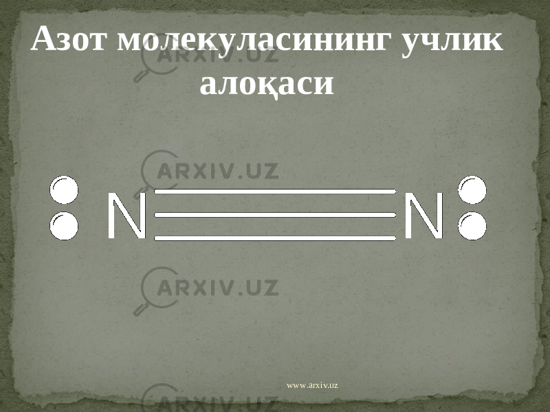 N NАзот молеку ласининг учлик алоқаси www.arxiv.uz 