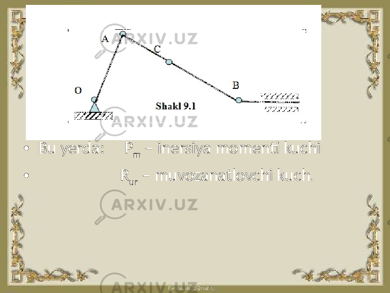 • Bu yerda: P m – inersiya momenti kuchi • R ur – muvozanatlovchi kuch. 