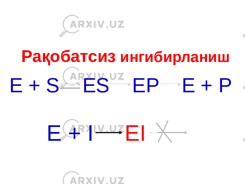 Рақобатсиз ингибирланиш E + S ES EP E + P E + I EI 