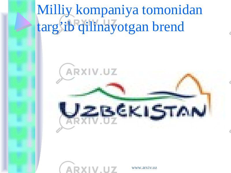 Milliy kompaniya tomonidan targ’ib qilinayotgan brend www.arxiv.uz 