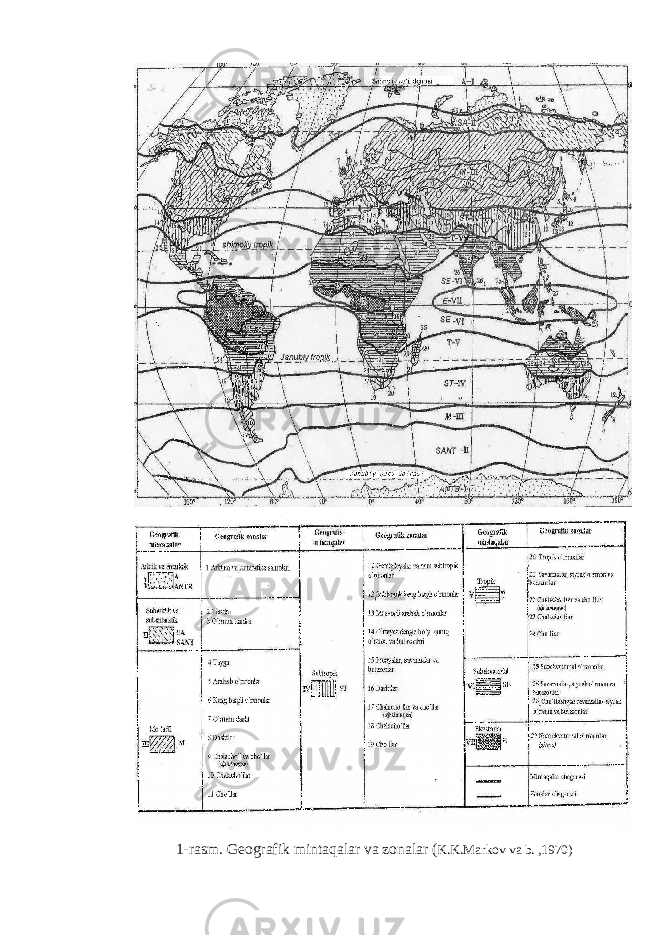1-rasm. Geografik mintaqalar va zonalar ( K.K.Markov va b. ,1970) 
