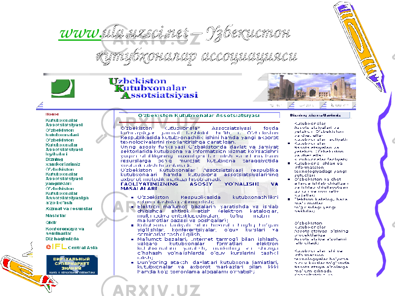 www. ula.uzsci.net – Узбекистон кутубхоналар ассоциацияси 