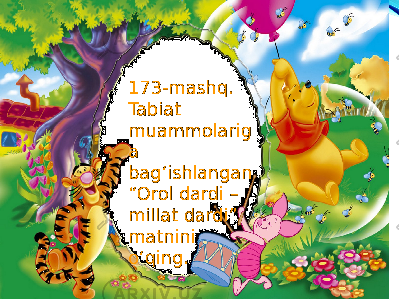 173-mashq. Tabiat muammolarig a bag‘ishlangan “Orol dardi – millat dardi” matnini o‘qing. 