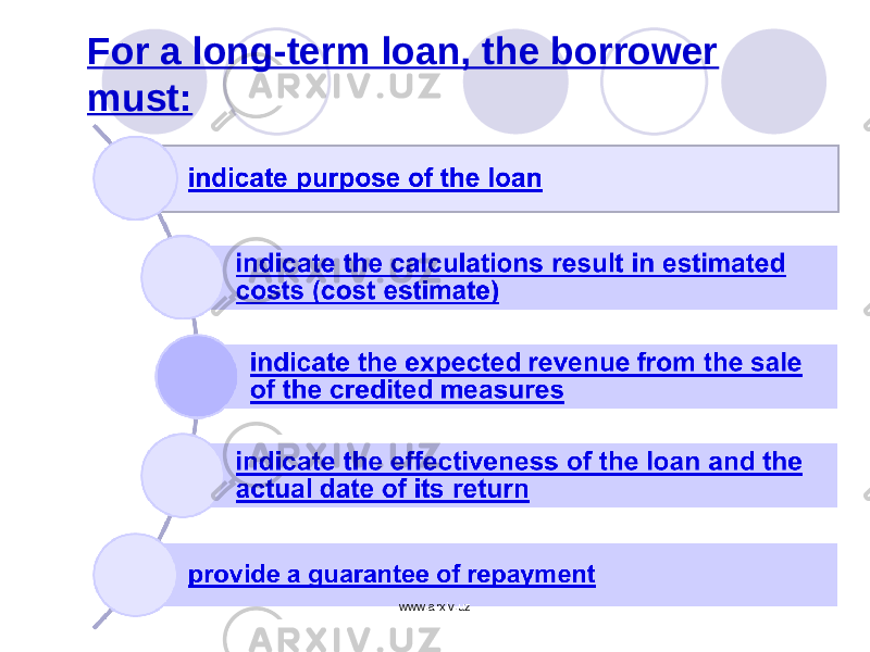 For a long-term loan, the borrower must: www.arxiv.uz 