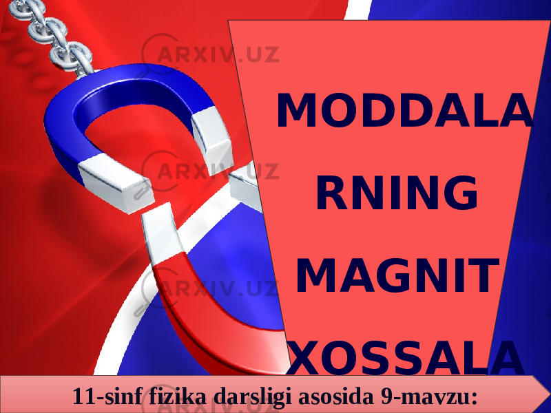 MODDALA RNING MAGNIT XOSSALA RI11-sinf fizika darsligi asosida 9-mavzu: 