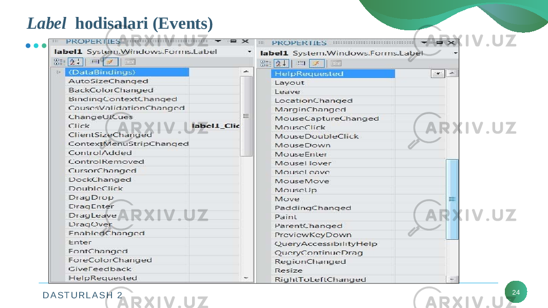 D A S T U R L A S H 2 24Label hodisalari (Events) 