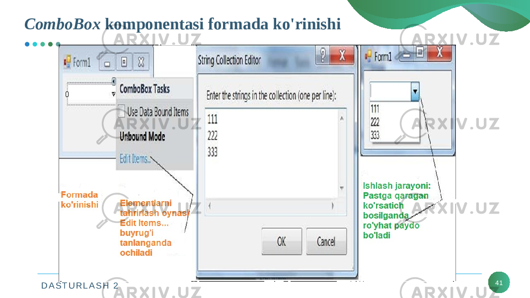 D A S T U R L A S H 2ComboBox komponentasi formada ko&#39;rinishi 41 