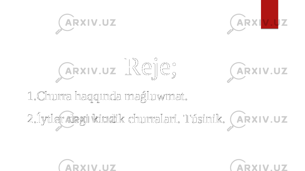 Reje; 1. Churra haqqında maǵluwmat. 2. Íytler degi kindik churralari. Túsinik. 