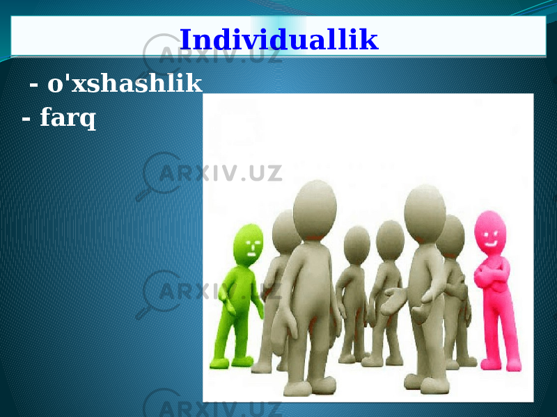 Individuallik - o&#39;xshashlik - farq061C1415 