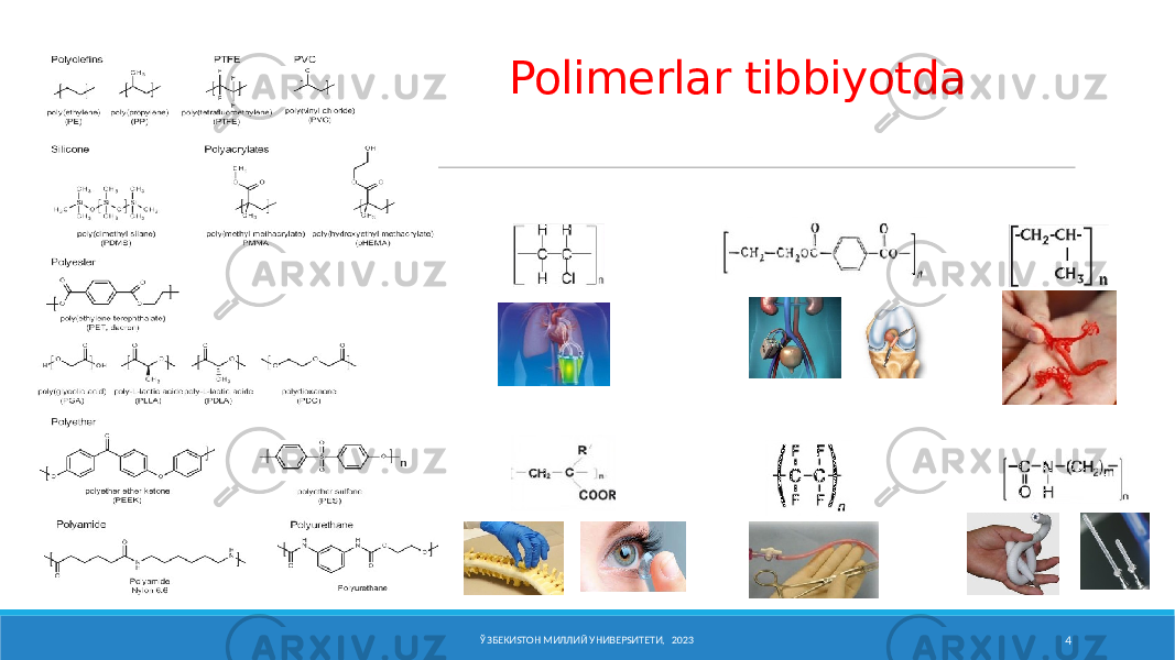 ЎЗБЕКИSТОН МИЛЛИЙ УНИВЕРSИТЕТИ, 2023 4Polimerlar tibbiyotda 