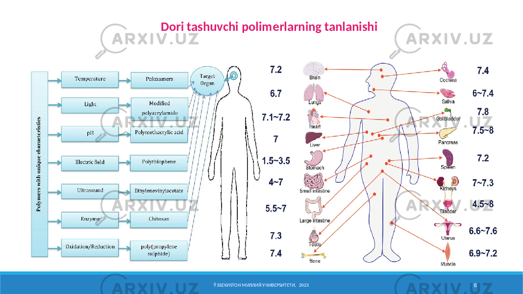 ЎЗБЕКИSТОН МИЛЛИЙ УНИВЕРSИТЕТИ, 2023 8Dori tashuvchi polimerlarning tanlanishi 