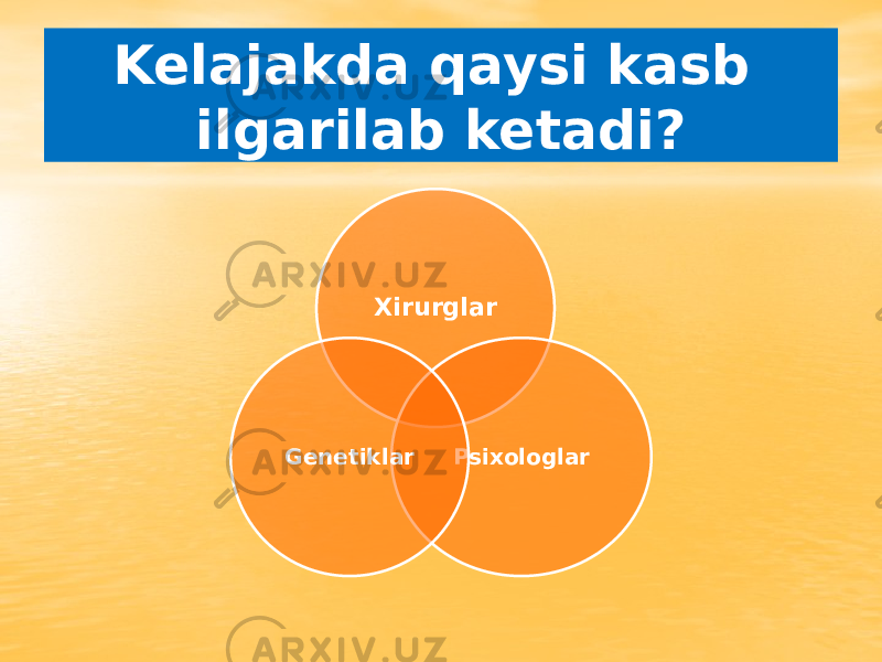 Kelajakda qaysi kasb ilgarilab ketadi? Xirurglar Psixologlar Genetiklar 