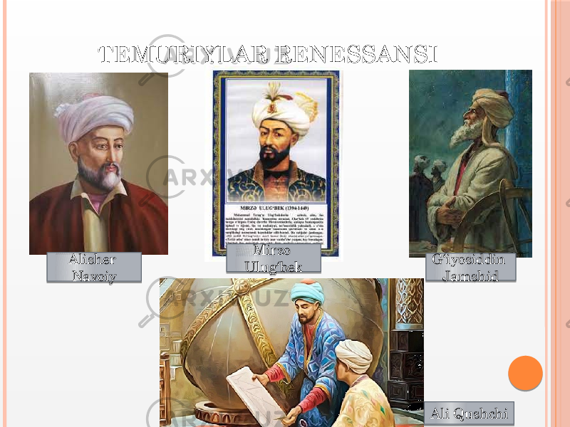  TEMURIYLAR RENESSANSI Alisher Navoiy G‘iyosiddin Jamshid Ali QushchiMirzo Ulug‘bek 3D 3F 39 37 3D 10 18 