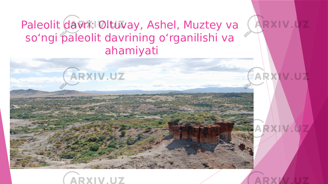 Paleolit davri: Oltuvay, Ashel, Muztey va soʻngi paleolit davrining oʻrganilishi va ahamiyati 