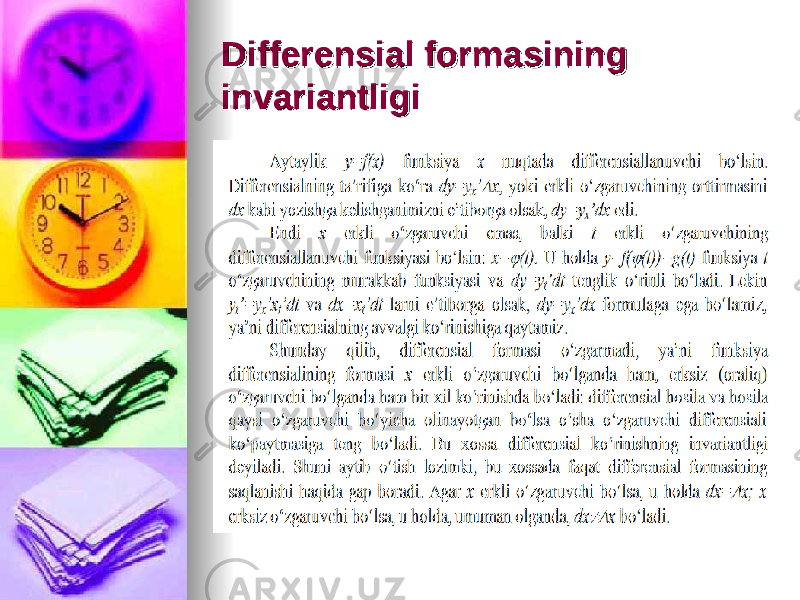 Differensial formasining Differensial formasining invariantligiinvariantligi 