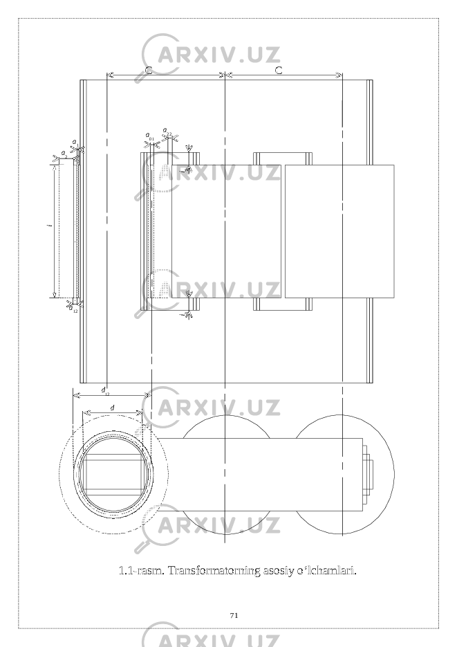 711.1-rasm. Transformatorning asosiy o‘lchamlari. С С а 22 а 01 а 2 а 1 а 12 d 12 di0 i0 i 