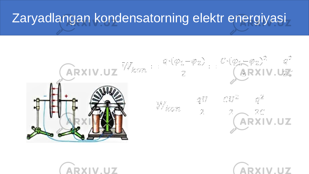  Zaryadlangan kondensatorning elektr energiyasi • 