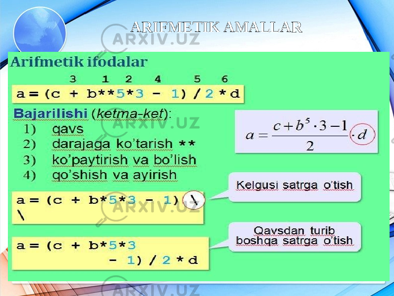  ARIFMETIK AMALLAR 