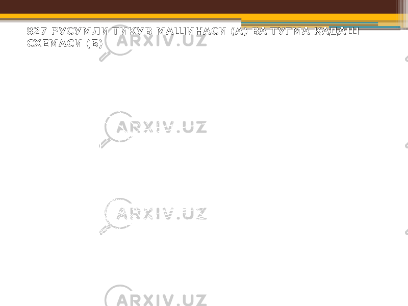 827 РУСУМЛИ ТИКУВ МАШИНАСИ (А) ВА ТУГМА ҚАДАШ СХЕМАСИ (Б) 