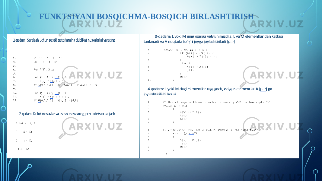 FUNKTSIYANI BOSQICHMA-BOSQICH BIRLASHTIRISH 