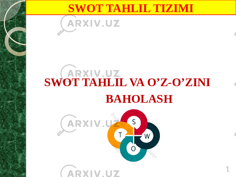  SWOT TAHLIL VA O’Z-O’ZINI BAHOLASH 1SWOT TAHLIL TIZIMI 