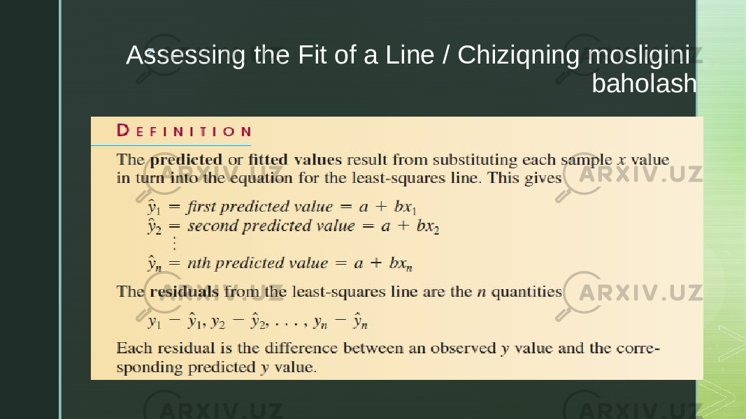 z Assessing the Fit of a Line / Chiziqning mosligini baholash 