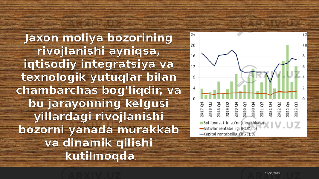 01/30/2025Jaxon moliya bozorining rivojlanishi ayniqsa, iqtisodiy integratsiya va texnologik yutuqlar bilan chambarchas bog&#39;liqdir, va bu jarayonning kelgusi yillardagi rivojlanishi bozorni yanada murakkab va dinamik qilishi kutilmoqda . 